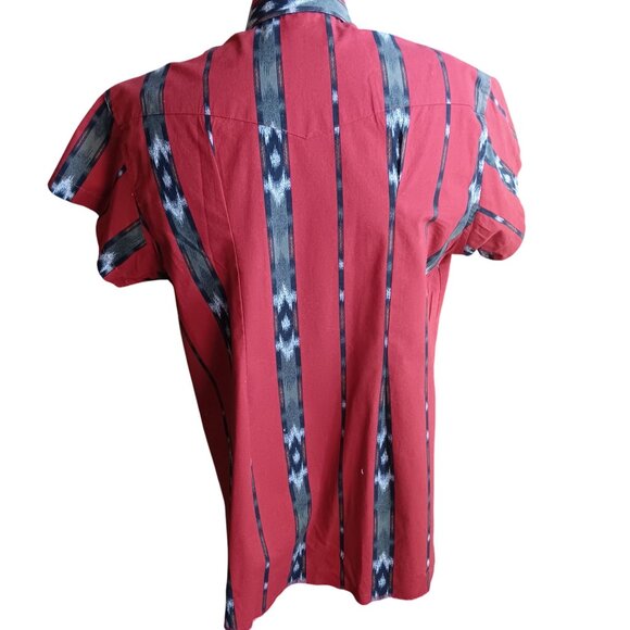 Large Vintage 90's Wrangler Western Shirt Red Stripe Ikat Print Cowboy Honduras - Picture 3 of 7